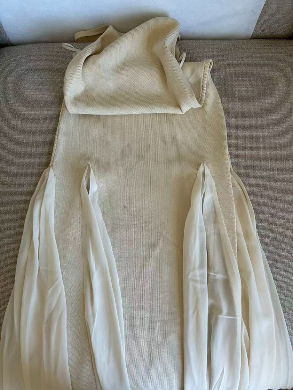 ✨ SALE Meshki Soleil Knit And Mesh Halter Maxi Dress Small Cream Wedding Event - Picture 7 of 14